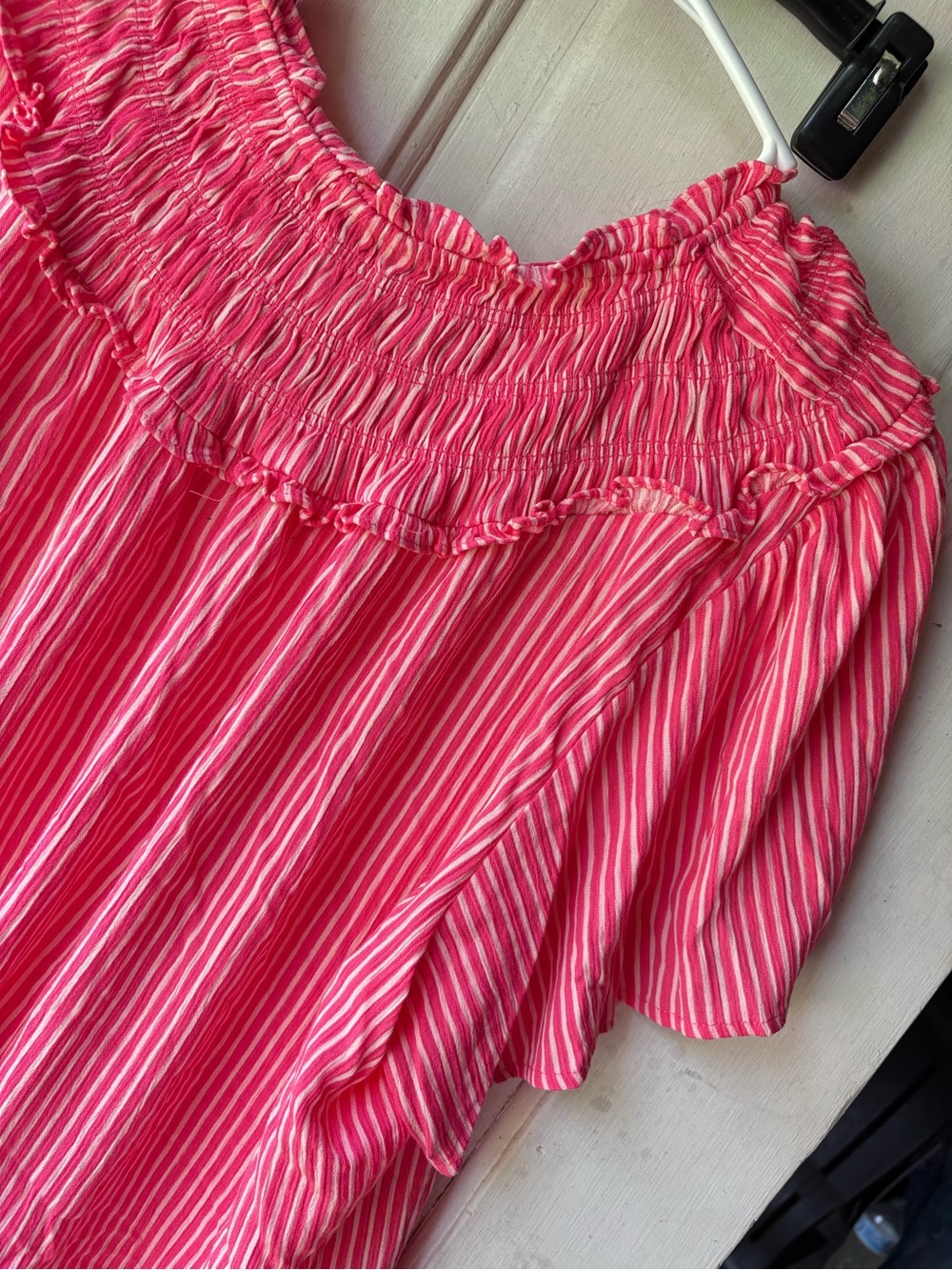 torrid Pink & White Striped Ruffle-Neck Blouse - Picture 5 of 5